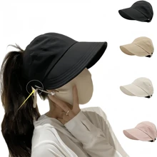 女士宽檐无缝马尾辫遮阳帽，可折叠沙滩遮阳帽，适合年轻女孩；女士宽檐编织卷边马尾辫高尔夫遮阳帽，柔软可收纳沙滩遮阳帽；女士宽檐可收纳沙滩棒球帽，男女通用 - 彩色 - 查看 13