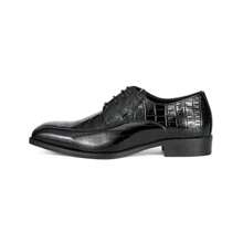 Black Mens Croco Print Dress Shoes Lace Up Exotic Derby Shoes Formal - Black - View 2