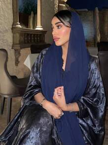 1pc Ladies' Soft Solid Color Chiffon Faux Pearl Scarf, Arab Style Headwrap And Hijab For Daily Use In The Headband Abaya Accessories Veiled Clothes