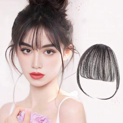 Clip In Bangs Front Neat Black Brown Bangs Hairpiece Synthetic Fake Wig Piece Bangs Hairpiece Clip In Hair Extensions For Women Heat Resistant