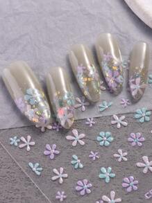2 Packs 3D Glitter Nail Art Stickers Shiny Blue Purple Stickers Small Flower Heart Shape Slider Nail Decal DIY Nail Art Decoration Nails Nail Supplies - Multicolor - View 2