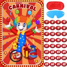 Fowecelt Juegos de fiesta de circo, Ponle la nariz al payaso con 32 pegatinas para la nariz, gran cartel de juegos de payasos para fiestas de cumpleaños y suministros para fiestas de carnaval - Multicolor - Ver 1