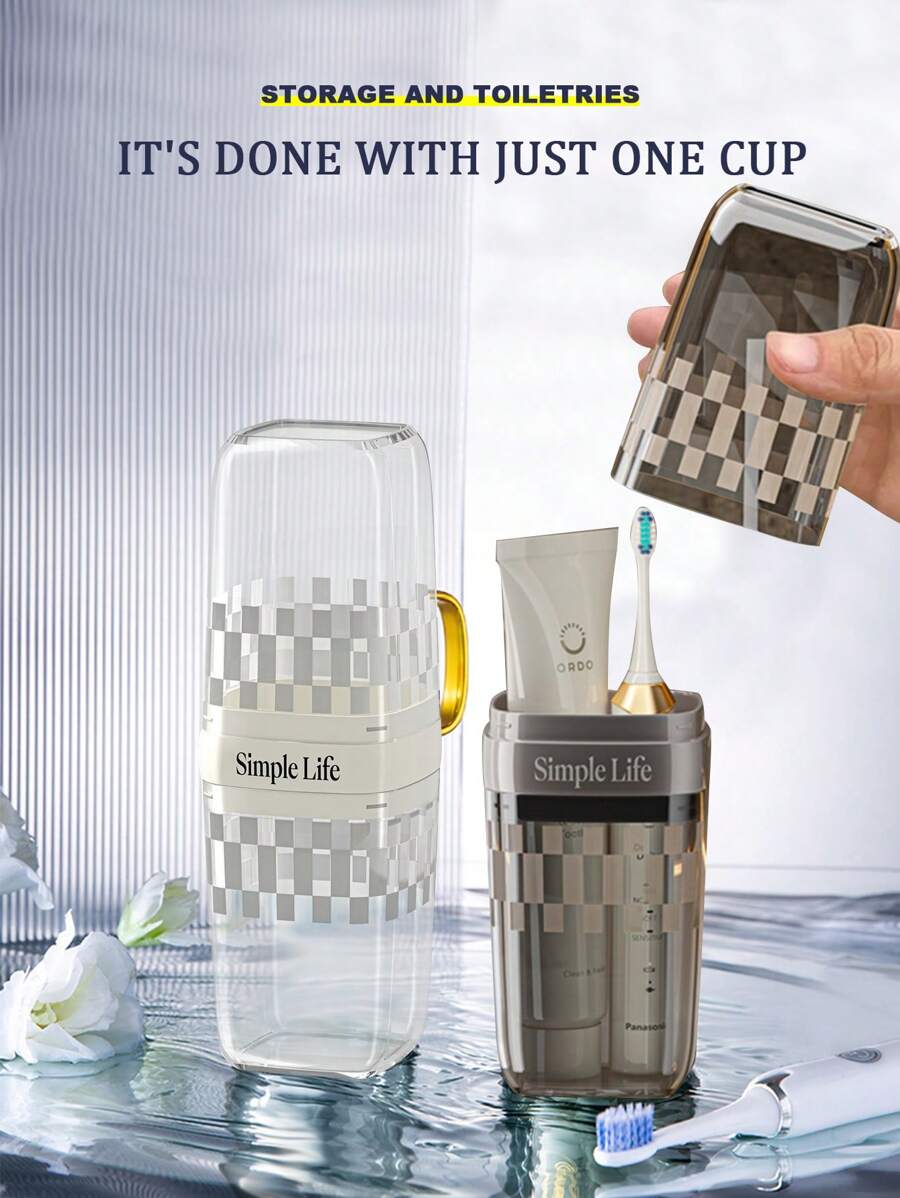 Travel Toiletry Organizer Box For Toothbrush, Toothpaste And Bathroom Accessories With Portable Cup - Stylish Camping Hiking Outdoor Storage Solution - White - View 1