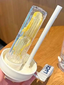 zhihaijunxiao2 600ML Straw Cup Portable Plastic Cup With Straw, Large Capacity Summer Mug, 1pc - Beige - View 8