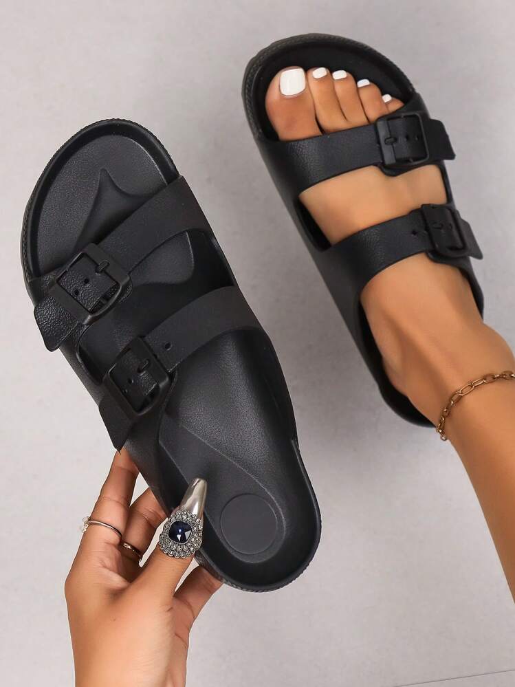 Fashionable Couples' EVA Rubber Flip Flops For Women, Solid Color Toe Thong Flat Slippers Suitable For All Seasons Outdoor Activities, Walking, Work, Beach, Vacation Or Home Use - Black - View 7