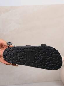 Dép xỏ ngón bằng cao su EVA thời trang dành cho cặp đôi dành cho nữ, Dép đế bằng thông mũi màu trơn Thích hợp cho mọi mùa Hoạt động ngoài trời, Đi bộ, Đi làm, Đi biển, Kỳ nghỉ hoặc Sử dụng tại nhà - màu đen - Xem 9