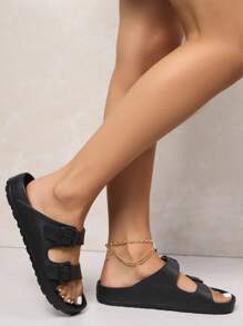 Dép xỏ ngón bằng cao su EVA thời trang dành cho cặp đôi dành cho nữ, Dép đế bằng thông mũi màu trơn Thích hợp cho mọi mùa Hoạt động ngoài trời, Đi bộ, Đi làm, Đi biển, Kỳ nghỉ hoặc Sử dụng tại nhà - màu đen - Xem 6