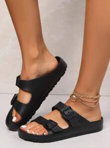 Dép xỏ ngón bằng cao su EVA thời trang dành cho cặp đôi dành cho nữ, Dép đế bằng thông mũi màu trơn Thích hợp cho mọi mùa Hoạt động ngoài trời, Đi bộ, Đi làm, Đi biển, Kỳ nghỉ hoặc Sử dụng tại nhà - màu đen - Xem 7