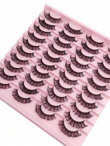 20 Pairs D Curl Full Strip Lashes Fluffy Faux Mink Lashes Dramatic Volume Curling Eyelashes Reusable - Black - View 6