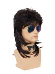 Parrucche alla mullet per uomo ricci castani anni 70 80 per costumi e travestimenti di Carnevale, parrucche retrò per discoteca, punk e rocker