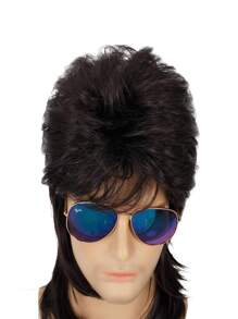 Parrucche alla mullet per uomo ricci castani anni 70 80 per costumi e travestimenti di Carnevale, parrucche retrò per discoteca, punk e rocker