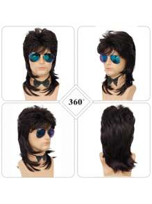 Parrucche alla mullet per uomo ricci castani anni 70 80 per costumi e travestimenti di Carnevale, parrucche retrò per discoteca, punk e rocker