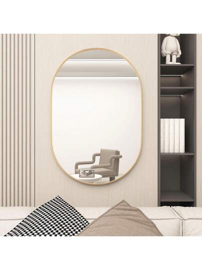 CASSIL Oval Mirror, 50 75 Cm, Bathroom Metal Frame Horizontal Or Vertical Suspension, Living Room, Bedroom, Entrance Makeup Spiegel (Black, Gold) view 7