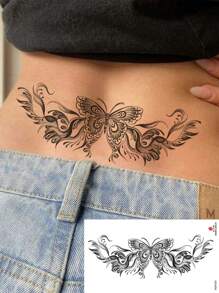 1 Sheets Big Size Body Art Temporary Tattoo Stickers For Women And Men, Sexy Butterfly Totem Pattern, Waterproof Fake Tattoo, Lasts 2-5 Days, Covering Scars,Can Be Used On Arms Wrist Shoulders Legs Waist Neck Hand Chest Thighs Finger, Suitable For Parties, Gifts, Vacations - Black - View 1