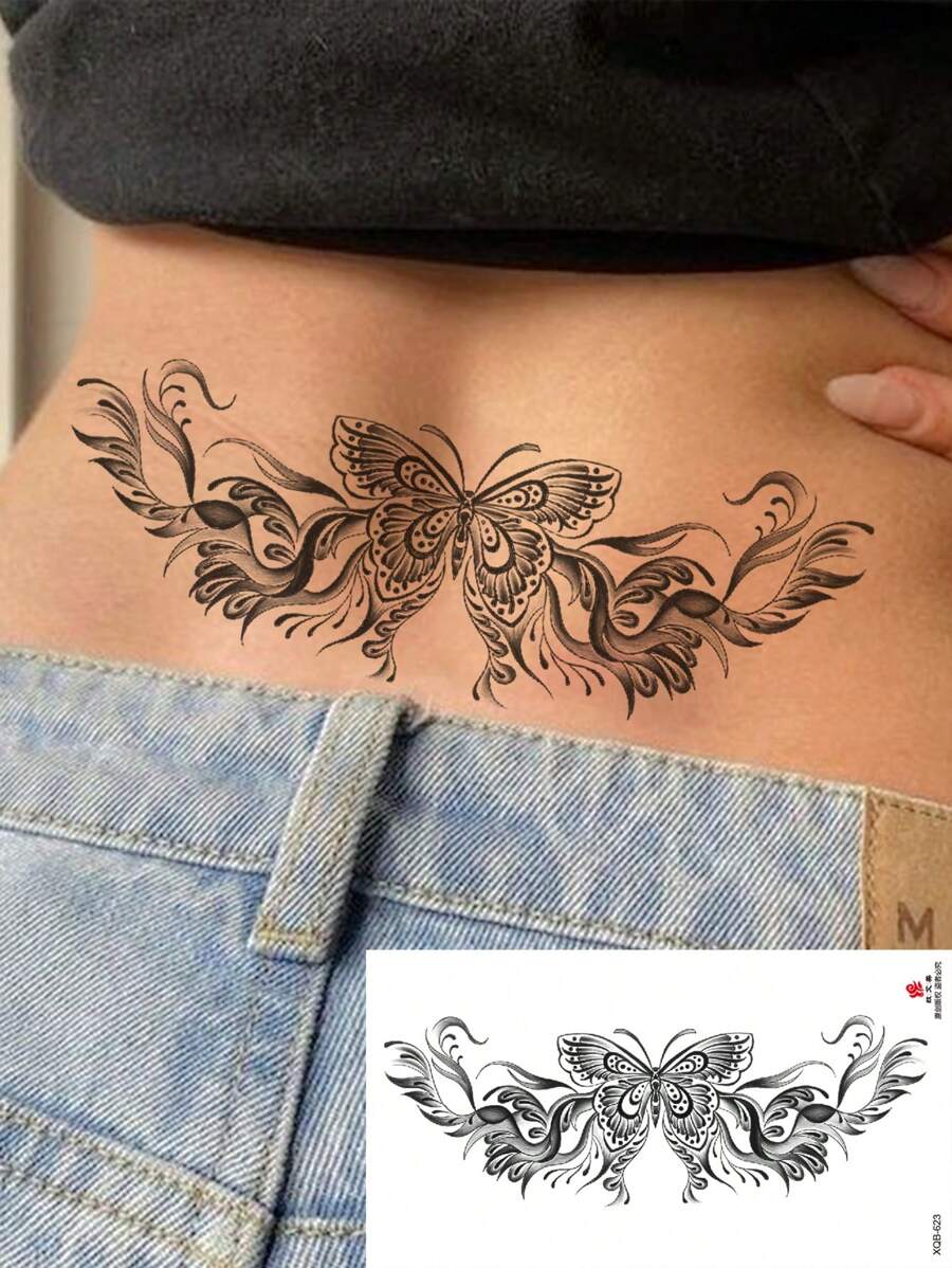 1 Sheets Big Size Body Art Temporary Tattoo Stickers For Women And Men, Sexy Butterfly Totem Pattern, Waterproof Fake Tattoo, Lasts 2-5 Days, Covering Scars,Can Be Used On Arms Wrist Shoulders Legs Waist Neck Hand Chest Thighs Finger, Suitable For Parties, Gifts, Vacations - Black - View 1