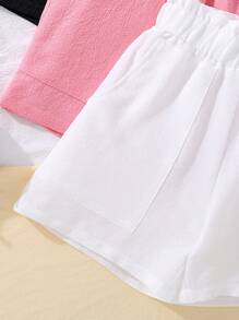 paquete de 3 pantalones cortos casuales y sueltos de cintura fruncida de unicolor para niñas preadolescentes de verano