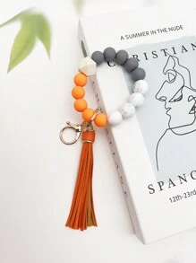 1pc Simple And Fashionable Marble Patterned Silicone Bead Tassel Keychain For Bag Or Key Anti-Loss Pendant, Perfect Gift For Friends And Moms Car Accessories Bag Charm School Cute Goth Y2k - Simplicity - View 13