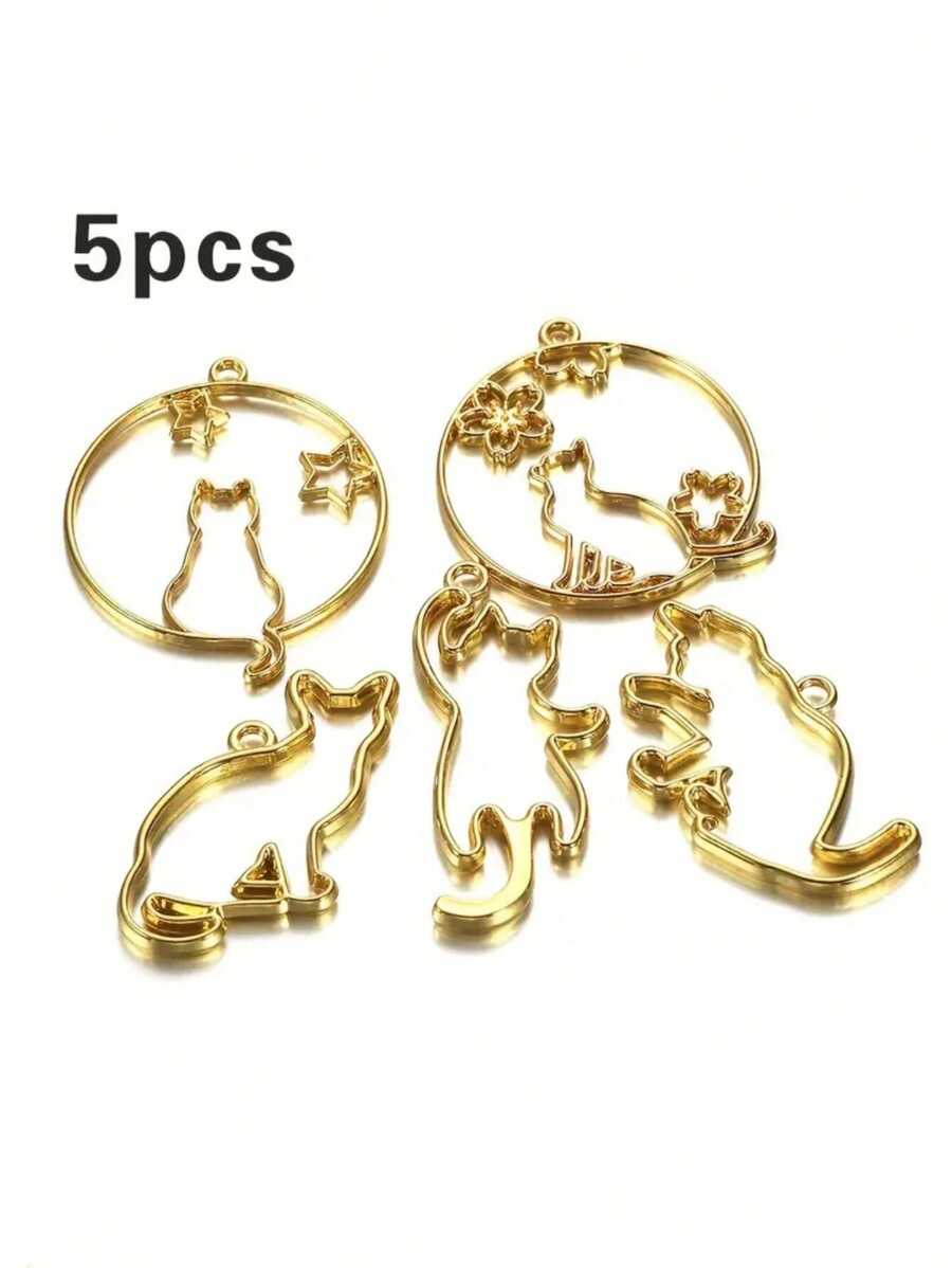 5 khuôn nhựa viền mèo, khung kim loại rỗng hình học bằng silicon, khuôn nhựa Epoxy làm mặt dây chuyền để làm đồ trang sức DIY - Vàng - Xem 1