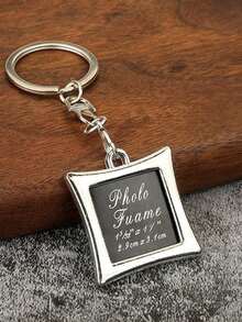 Creative Heart-Shaped Keychain With Picture Frame For Couples, Square Personalized Photo Keyring, Memorial Gift - Black and White - View 3