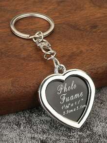 Creative Heart-Shaped Keychain With Picture Frame For Couples, Square Personalized Photo Keyring, Memorial Gift - Black and White - View 6