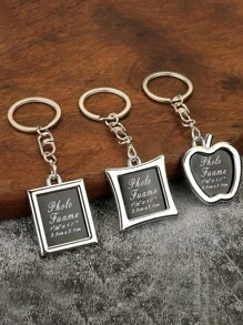 Creative Heart-Shaped Keychain With Picture Frame For Couples, Square Personalized Photo Keyring, Memorial Gift - Black and White - View 1