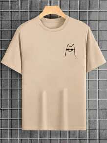 Estampado Camisetas De Hombre Manga Corta  De Dibujos Animados verano cuello redondo Casual Negra Blanca Playeras De Hombre con estampado de dibujos animados - Caqui - Ver 2