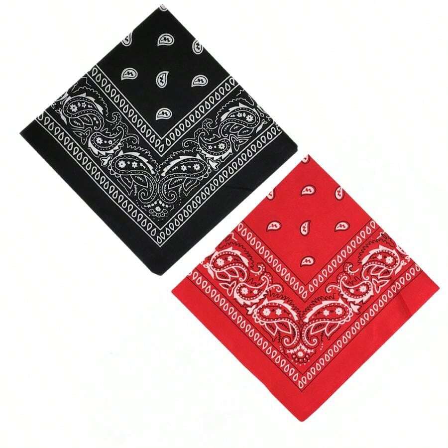 Women Bandana & Square Scarves - 1 Black and 1 Red - View 1