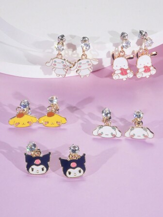  Sanrio Kuromi Cinnamoroll Pochacco Pom Pom Purin Pendant Earrings,Cute,Shiny Stud Earrings With Big Heads