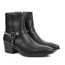 Fashion Men High Heel Pointed Toe Chain Design Chelsea Boots - Black - View 1