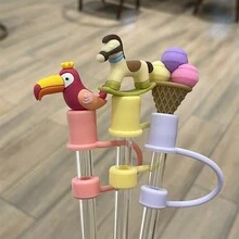 6入組3D可愛動物彩虹防塵矽膠吸管套，適用於10毫米/0.4英寸吸管，40oz/30oz/20oz杯子（由矽膠製成，不是PVC） - 彩色 - 查看 6