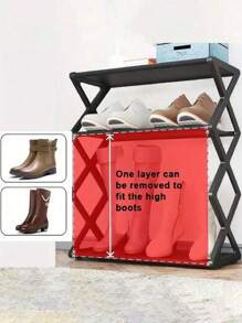 Zapatero X Creativo, Zapatero Sencillo,4 Niveles DIY Multi-Funcional Estante De Almacenamiento, Estante Independiente Para Zapatos, Plantas, Libros, Artes, Adornos, Estante De Almacenamiento Plegable - Negro - Ver 3