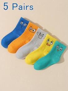 5pairs Kids Summer Solid Color Novelty Expression Socks With Roll Mouth, Suitable For Daily Wear - Multicolor - View 1