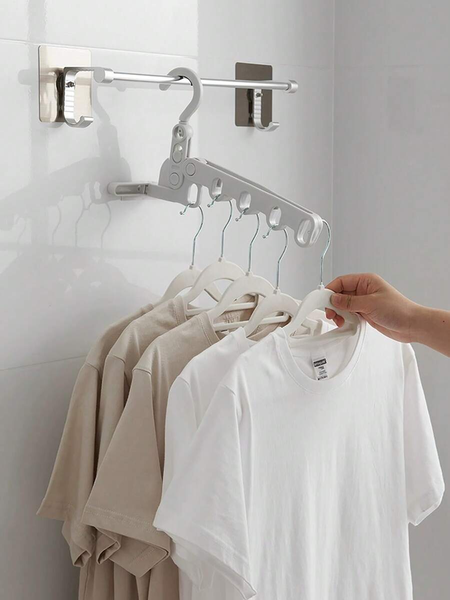 Có thể gập lại Di Động Móc Treo Quần Áo Phơi Móc Treo 5 Lỗ Đa Năng, Dụng Cụ Sấy Đồ Giặt - Màu Xám nhạt - Xem 1