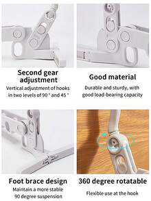 Có thể gập lại Di Động Móc Treo Quần Áo Phơi Móc Treo 5 Lỗ Đa Năng, Dụng Cụ Sấy Đồ Giặt - Màu Xám nhạt - Xem 3