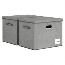 Extra Large Storage Bins With Lids 16x12x12 Foldable Linen Fabric Storage Boxes With Lids, Drative Fabric Storage Bins With Label & 3 Handles For Shelves Bedroom Home Office Grey, 2-Pack - Multicolor - View 1