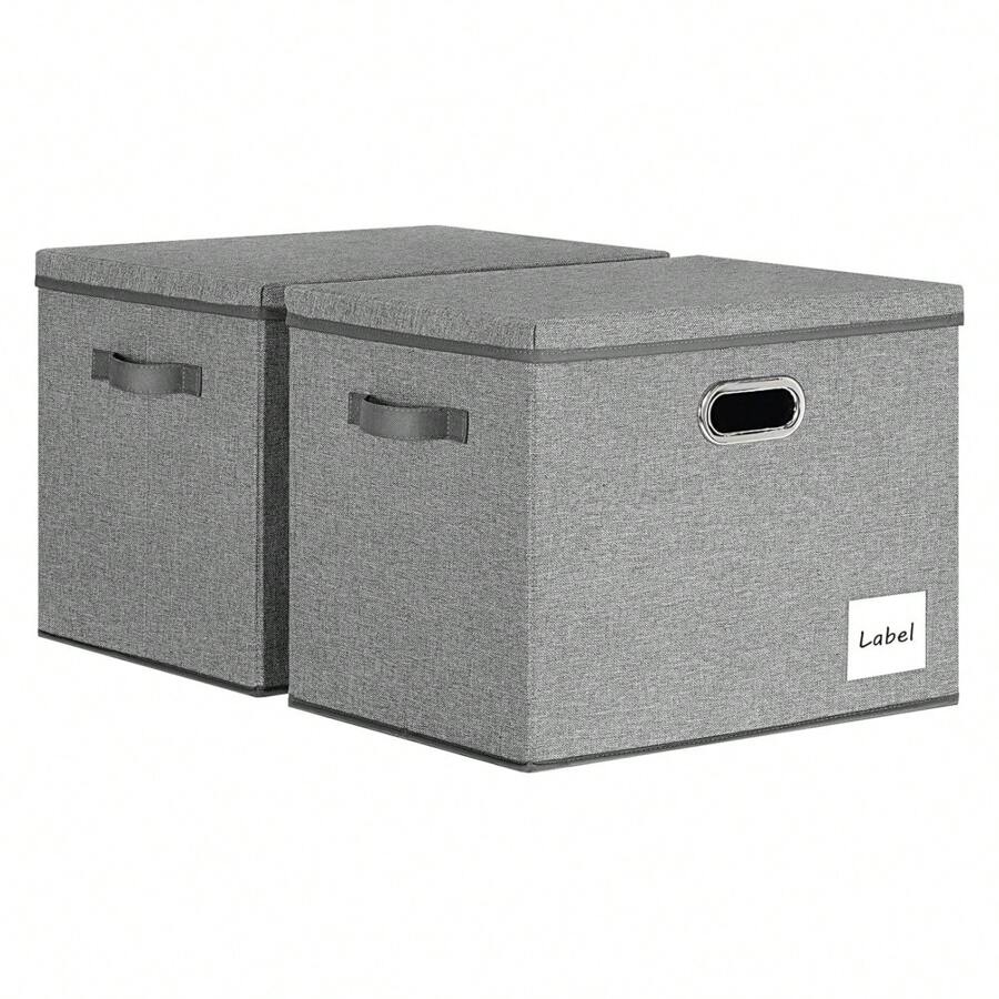 Extra Large Storage Bins With Lids 16x12x12 Foldable Linen Fabric Storage Boxes With Lids, Drative Fabric Storage Bins With Label & 3 Handles For Shelves Bedroom Home Office Grey, 2-Pack - Multicolor - View 1