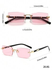 一副黑色极简无框Y2K风格时尚眼镜，时尚沙滩驾驶眼镜，沙滩配饰，街头风，适合搭配毛衣、夹克、连帽衫、皮裤和工装裤，Y2K风格，适合夏季海滩度假、户外活动和旅行。 - 粉色 - 查看 4