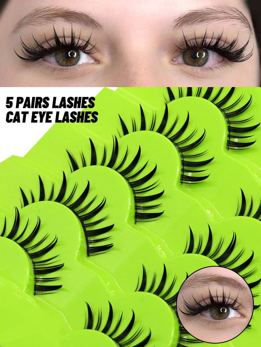 GROINNEYA Manga Lashes 5 Cặp Faux Mink Lashes Full Strip Lông mi Công cụ trang điểm mở rộng lông mi thực tế tự nhiên có cánh mềm (LY13) - màu đen - Xem 1