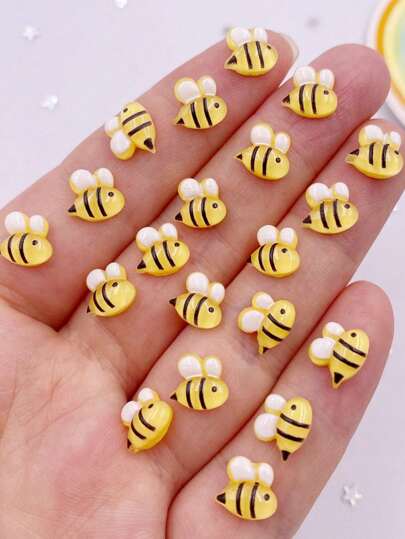 30颗树脂闪光可爱迷你彩色糖果色蜜蜂美甲平底水钻贴花DIY剪贴簿珠宝装饰配件工艺品夏季，学校