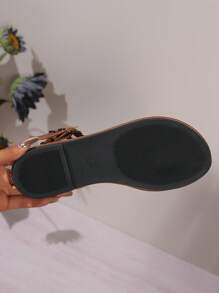 Women's Fashion Flat Thong Sandals, Casual Beach Shoes, Summer Solid Color Sandals With Lace-Up, Sports Sandals