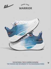 WARRIOR 1pair Breathable Sports Men Flat Shoes, Front Lace-Up PU Light Comfortable Low-Cut Outdoor Running Shoes - Blue - View 3