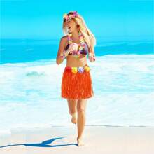 Gonna d'erba hawaiana e ghirlande hawaiane, Braccialetto, Fascia e Collana hawaiana, Costumi di gonne Luau di Hawaii, Vestito elegante, Per donne e adulti per la decorazione estiva delle feste tropicali sulla spiaggia - Multicolore - Visualizzare 10