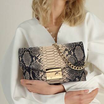 Bolso de hombro de cadena cuadrada retro y conciso de patrón de serpiente para mujeres, nuevo diseño 2024