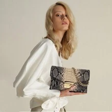 2024 New Retro And Concise Snake Patterned Square Flap Chain Shoulder Bag For Women - Multicolor - View 5