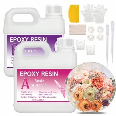 مجموعة راتنج الايبوكسي الشفاف عالية الجودة (500+500مل) للصب والطلاء على سطح الطاولة، وصنع الحلي ومشاريع الحرف اليدوية و صنع أكواب القهوة، القوالب و القطع الفنية ، الخلطة سهلة بنسبة 1:1