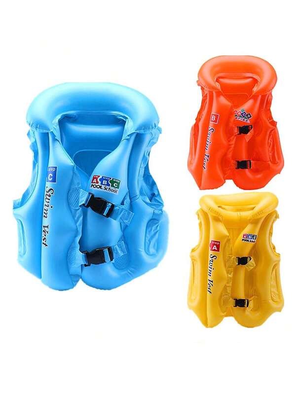 1 Stück aufblasbarer Schwimmweste, dickwandige PVC Auftriebshilfe Schwimmweste für Anfänger Schwimmer (zufälliges ABC Muster & Farbe)