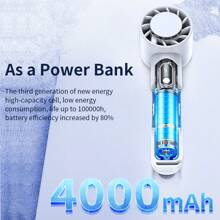 Qualitell Type-C 充電4000mAh TEC 冷卻系統5 檔風速LED 顯示可折疊2 種顏色手持/桌面空氣冷卻風扇手機充電器組合可攜式冷卻風扇 - 淺藍色 - 查看 7