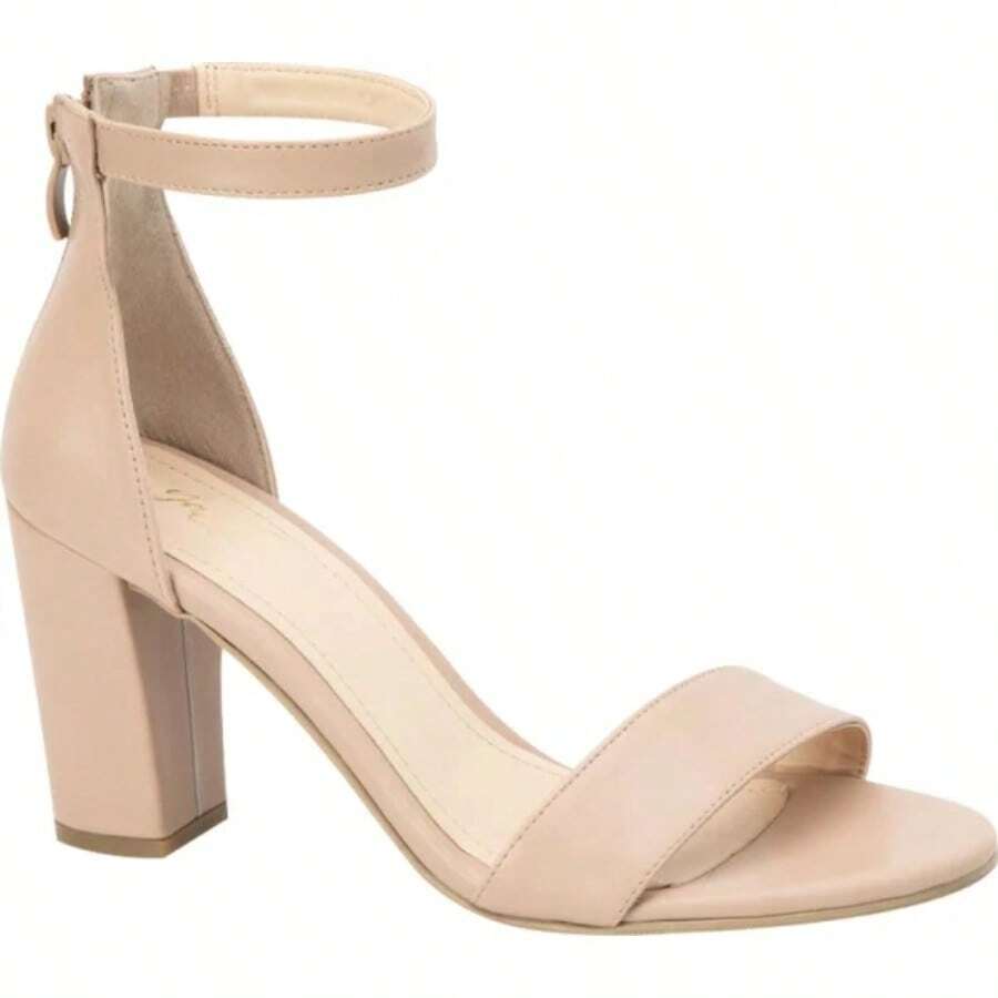 Zapatillas Sandalias Basic Tacón 6 cm Grueso en Color Beige para Dama - Beis - Ver 1