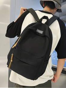 1 Cặp sách thông thường, phong cách tối giản, màu trơn, ba lô bằng nylon, ví có dây đeo có thể điều chỉnh, trọng lượng nhẹ, sức chứa lớn, ba lô đi học có khóa kéo cho bé gái & bé gái tuổi teen & bé trai & bé trai tuổi teen & cho trường học & trường trung học cơ sở & trường trung học phổ thông & ngoài trời & du lịch - màu đen - Xem 2