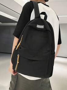 1 Cặp sách thông thường, phong cách tối giản, màu trơn, ba lô bằng nylon, ví có dây đeo có thể điều chỉnh, trọng lượng nhẹ, sức chứa lớn, ba lô đi học có khóa kéo cho bé gái & bé gái tuổi teen & bé trai & bé trai tuổi teen & cho trường học & trường trung học cơ sở & trường trung học phổ thông & ngoài trời & du lịch - màu đen - Xem 7